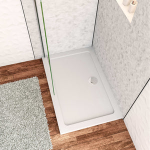 Piatto Doccia 110x80cm Bianco Spessore di 3 cm in Pietra Artificiale e Resina Minerale Mista Piletta Extra Piatta Sottile e Tubo inclusi