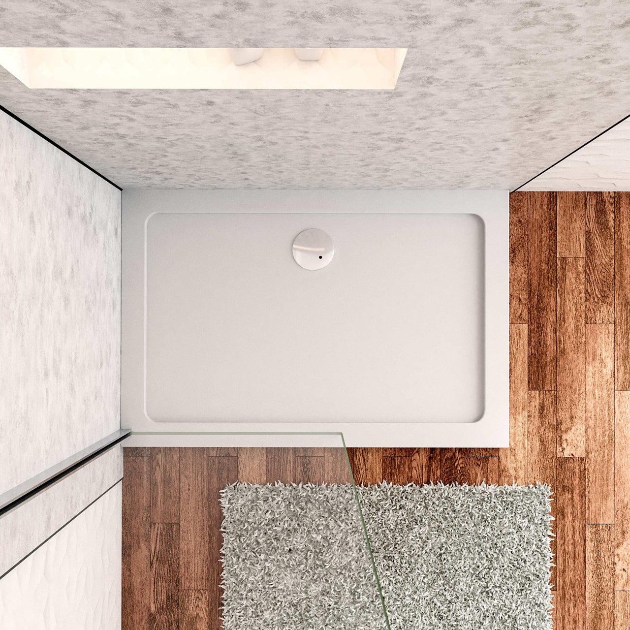 Piatto Doccia 120x80cm Bianco Spessore di 3 cm in Pietra Artificiale e Resina Minerale Mista Piletta Extra Piatta Sottile e Tubo inclusi