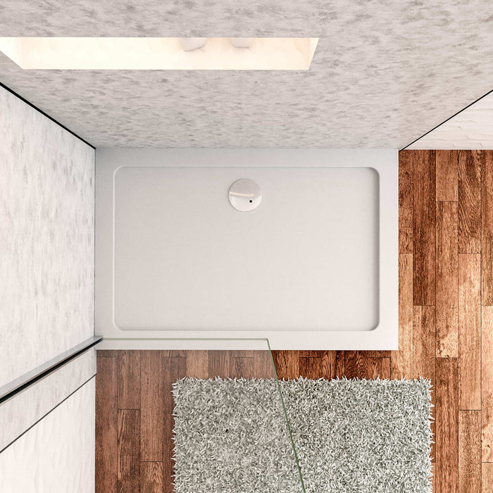 Piatto Doccia 120x80cm Bianco Spessore di 3 cm in Pietra Artificiale e Resina Minerale Mista Piletta Extra Piatta Sottile e Tubo inclusi