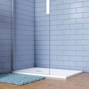 Piatto Doccia Bianco 90x100cm di Spessore da 3 cm in Pietra Artificiale e Mesina Mista Effetto Ardesia Ruvido Piletta e Tubo inclusi