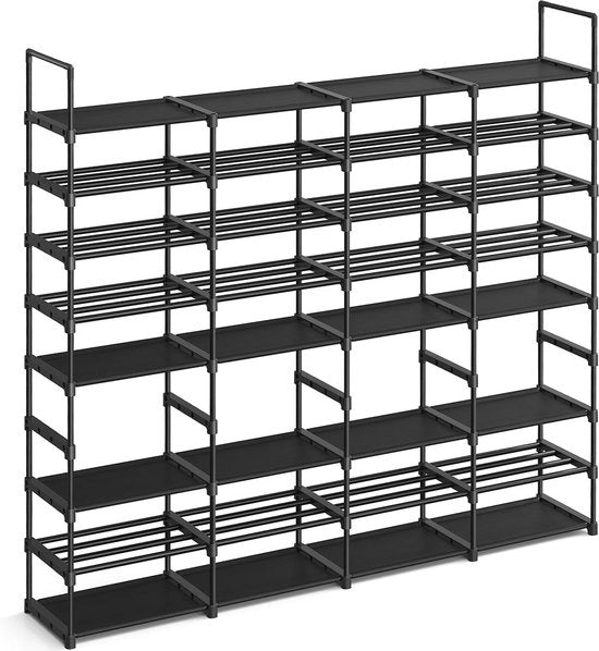 Organizzatore per scarpe - Comparto di stoccaggio - Supporto per scarpe - Struttura in acciaio - Pannelli di tessuto non tessuto - Connettori in PP - 29,5 cm x 171,1 cm x 157,6 cm - Nero d'inchiostro - 5,5 kg - Capacità di carico massima 160 kg