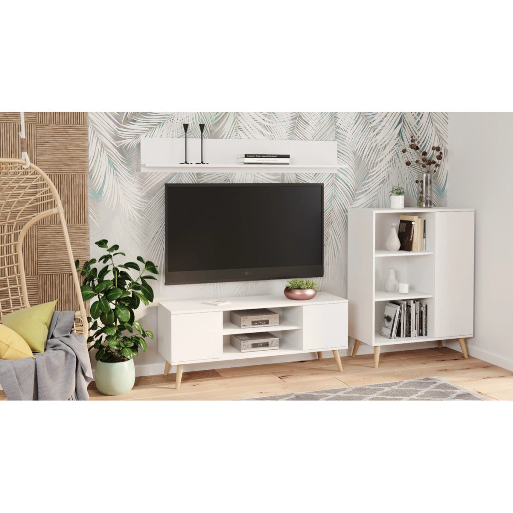 Mobile Porta TV Focus Bianco con Piedini in Legno di Faggio