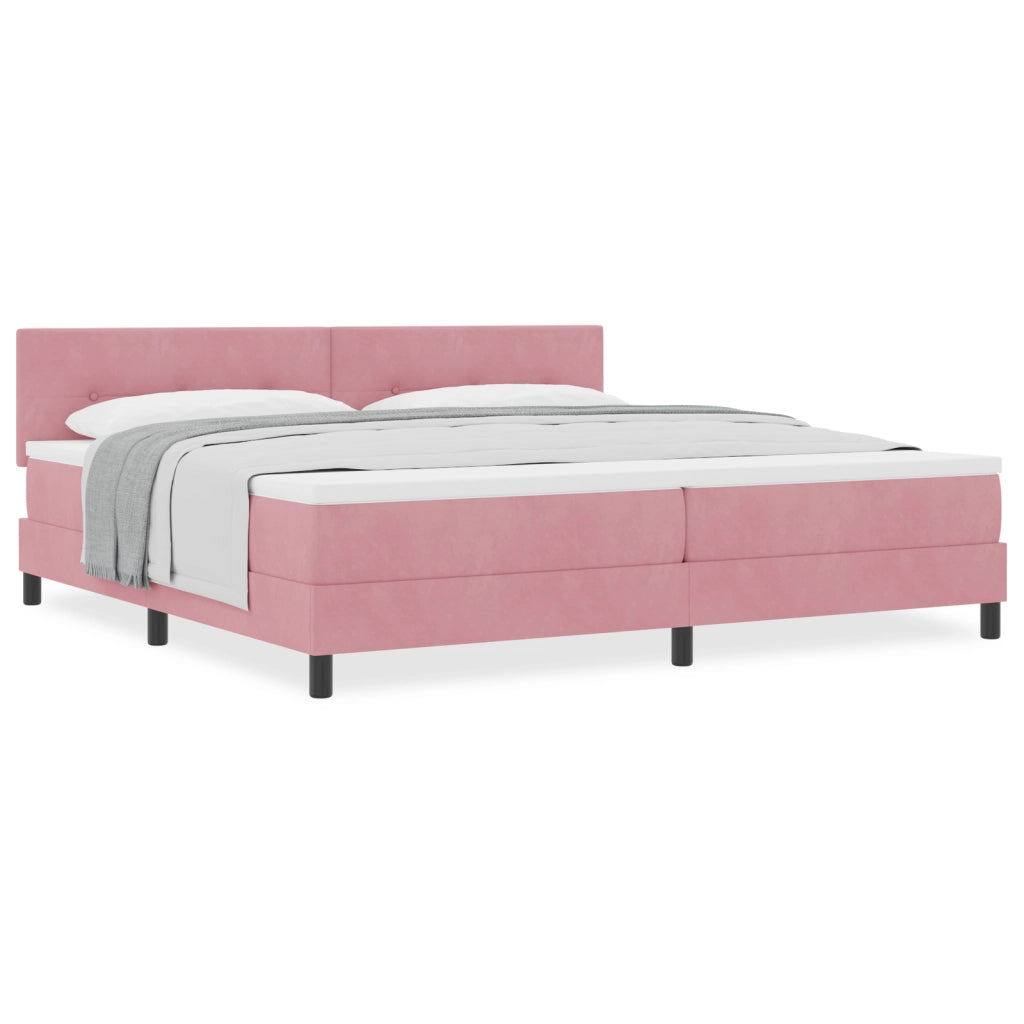 Letto a box spring  con materasso rosa 200x200 cm in velluto