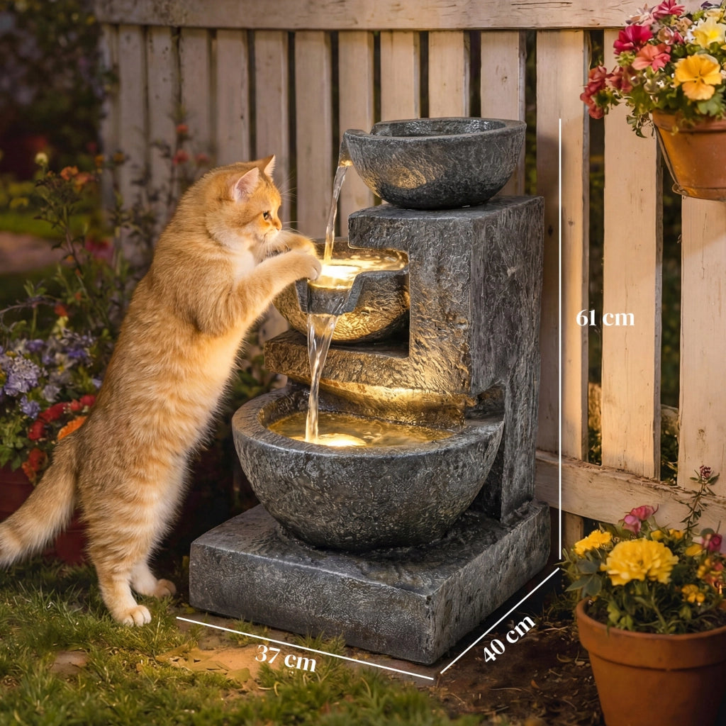 Fontana da Giardino a 3 Livelli con Luce LED ¨C zephmum ¨C 40x37x61 cm Multicolore