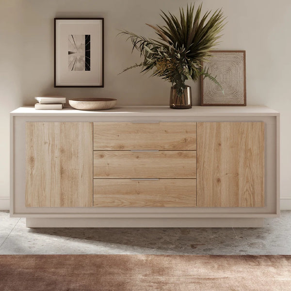 Madia 2 ante e 3 cassetti Linea SKY L 180 Cm x H 80 Cm x P 50 Cm, realizzata in legno 100% MADE IN ITALY, design moderno per cucina, sala da pranzo, soggiorno colore Cashmere/Cadiz