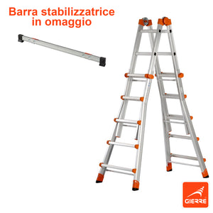 Scala alluminio telescopica multifunzione gradini 5+5 150kg Peppina AL040 141-482cm - BARRA STABILIZZATRICE IN OMAGGIO