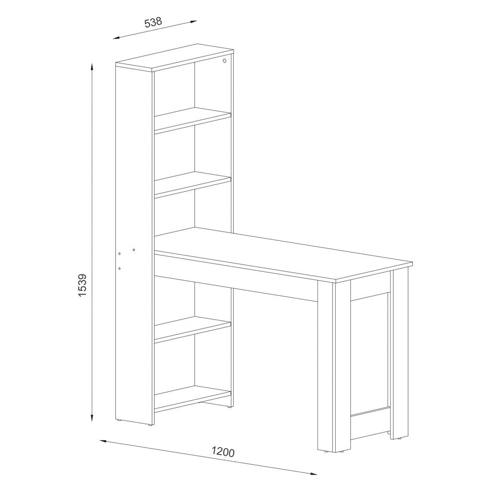 Scrivania Compatta Mojo02 con Libreria Integrata Bianca e Piano Effetto Cemento