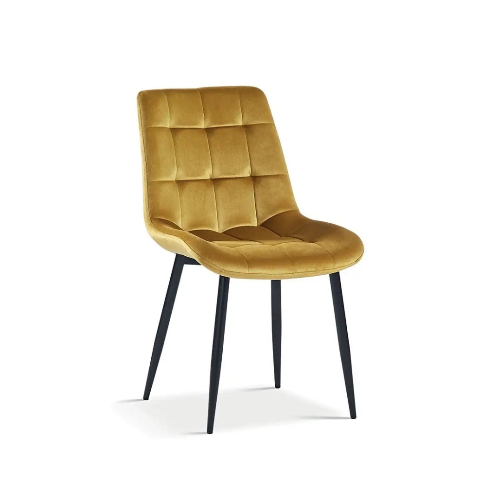 Sedia design KALI – Velluto oro e piedi in metallo