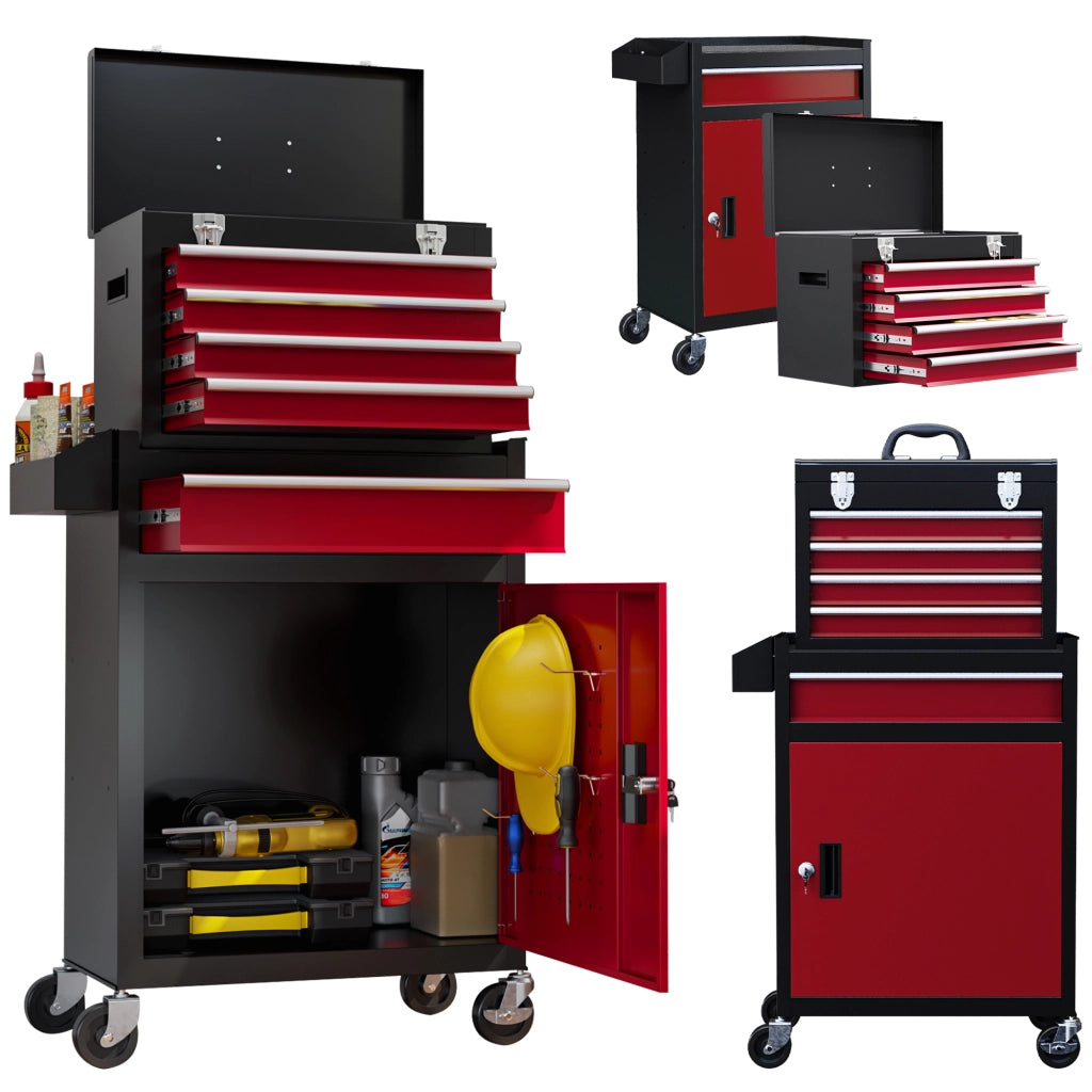 Carrello Porta Attrezzi con Cassetti e Armadietto ¨C Zephmum ¨C Acciaio, Rosso