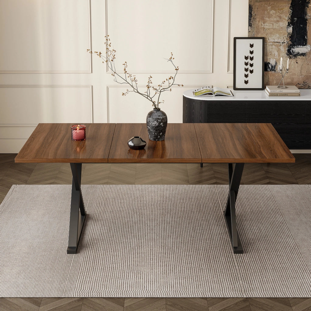 Tavolo da pranzo 180x90x75 cm; per 6-8 persone con gambe a X; MDF noce