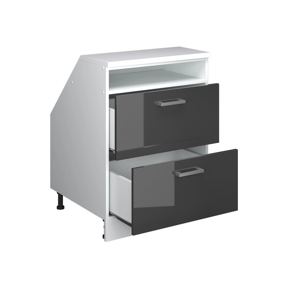 Mobile sottotetto Rion Antracite lucido/Bianco 60 x 83.8 cm con 2 cassetti, carcassa 60 cm profondità Vicco