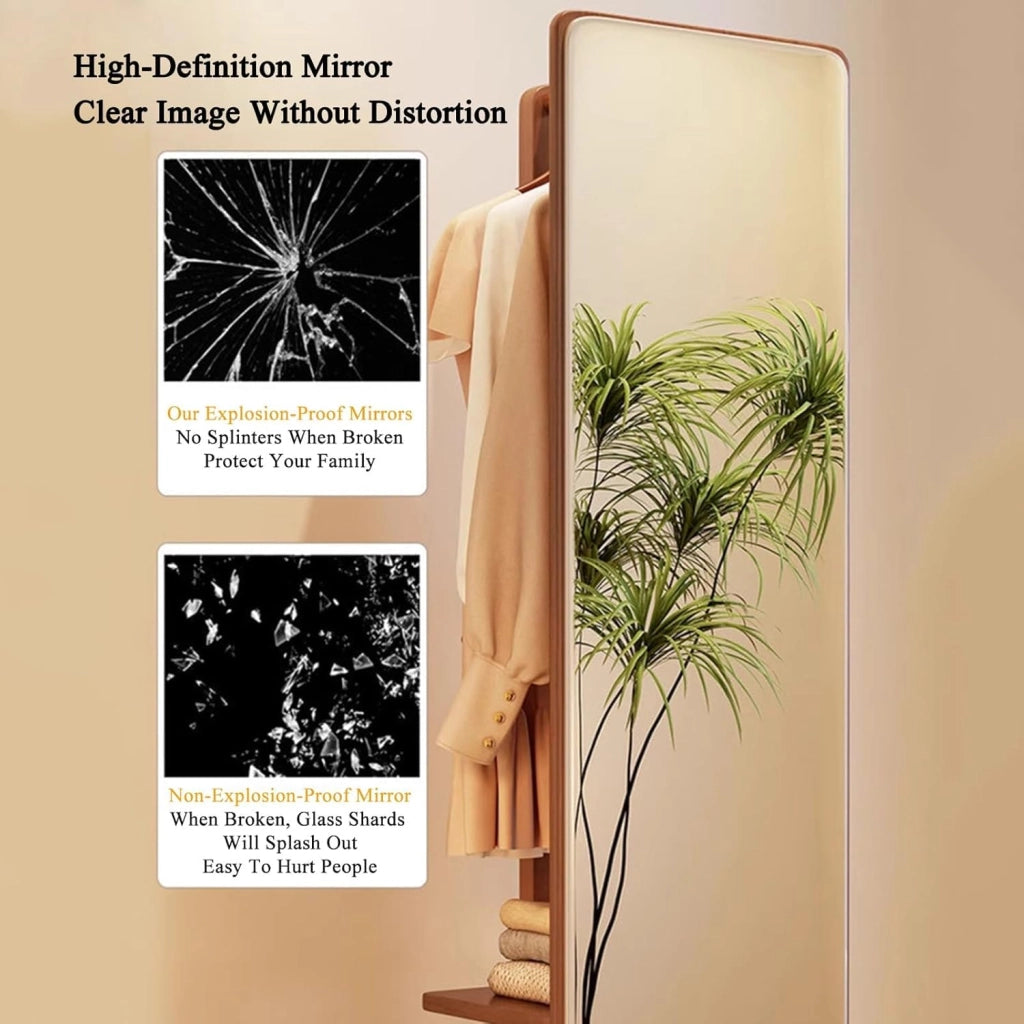 Specchio a Figura Intera in Legno Girevole a 360° con attaccapanni Specchi da Pavimento e attaccapanni Specchio Girevole a Figura Intera per Soggiorno Camera da Letto Appendiabiti Un Support