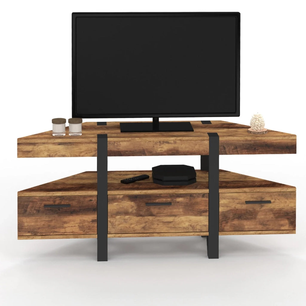 IDMarket - Mobile TV angolare in legno AUSTRIA 110 cm con gambe a perno e cassetti