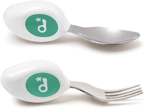 Set di forchetta e cucchiaio ergonomico per bambini da 1 anno in poi per l'apprendimento dell'autonomia alimentare Aqua