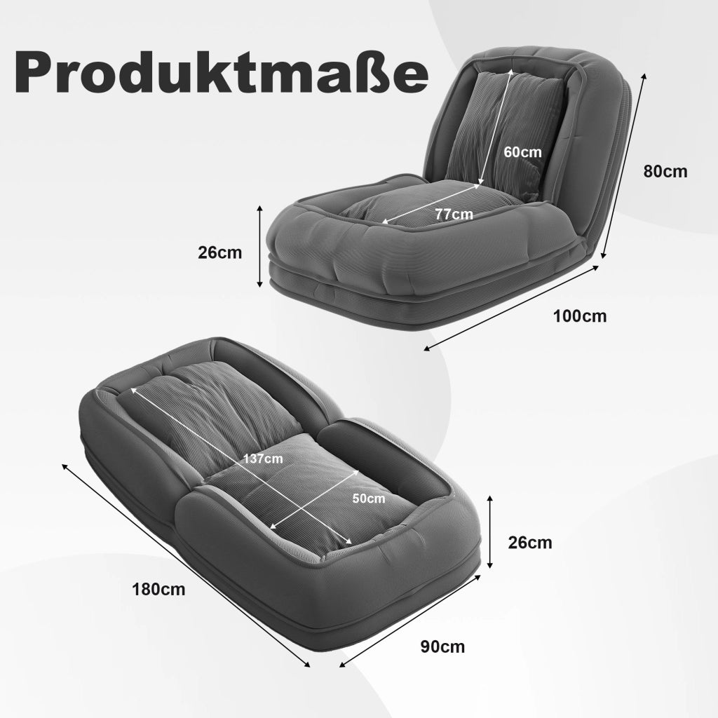 Sedia a sdraio pieghevole, divano letto ergonomico, schienale regolabile (90°-180°), grigio
