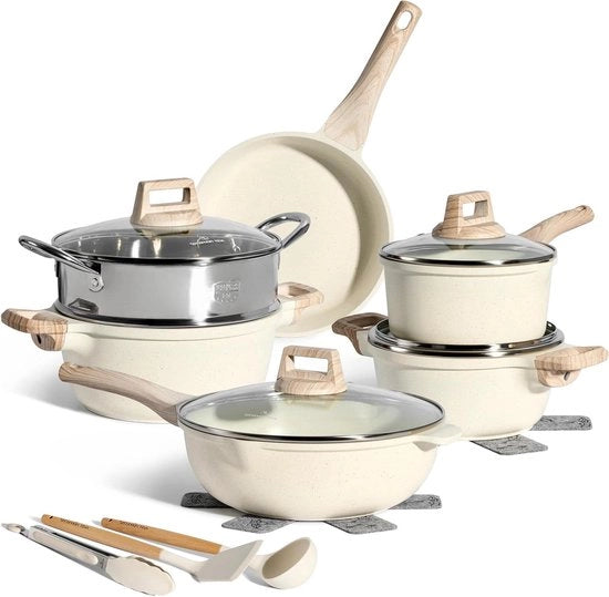 Set di Induzione per Pannen con Coperchio - Antiaderente - 4 Pezzi - Bicchiere - Cottura Salute