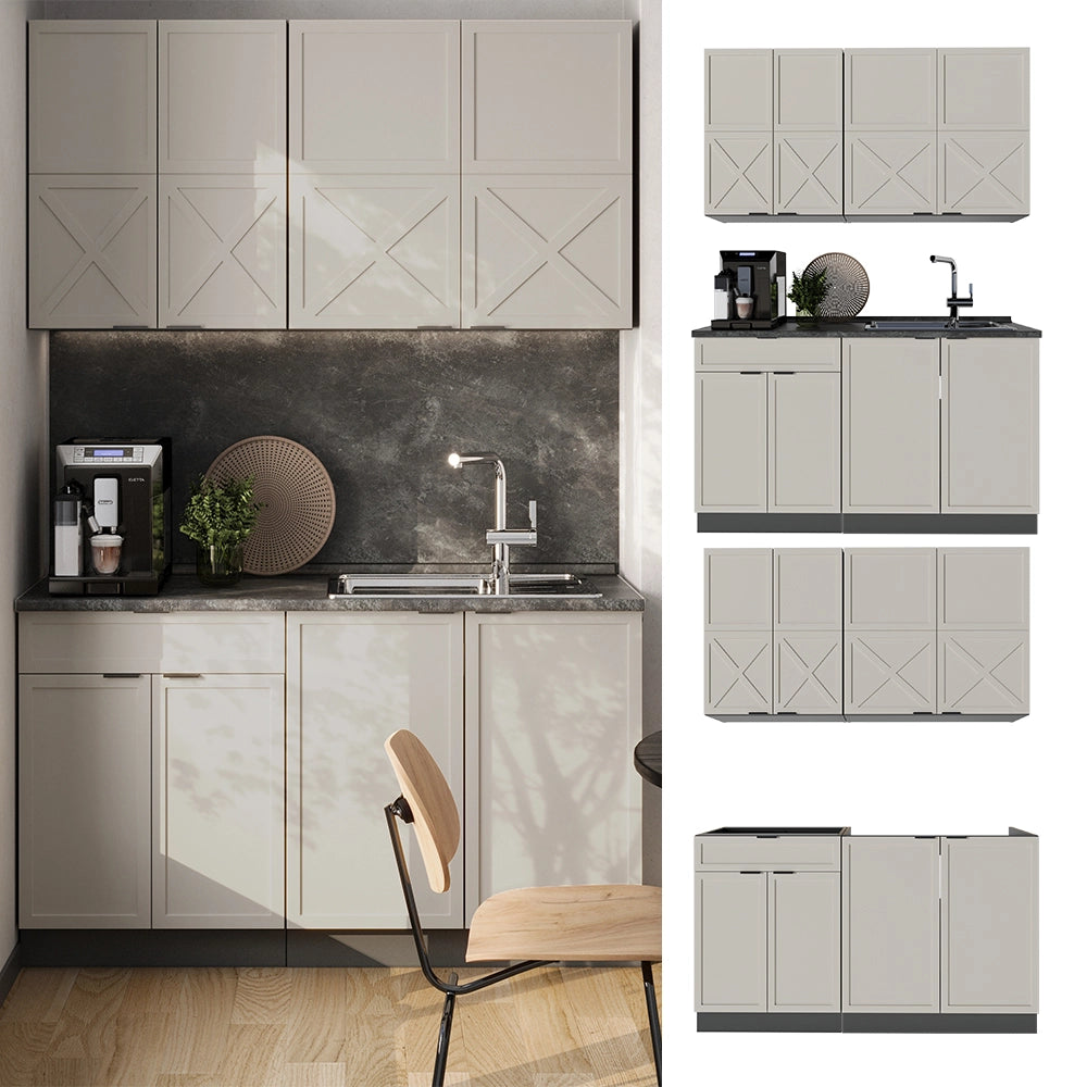 Cucina completa Fame-Line GrigioBeige/Bianco 140 cm, PL Rovere Vicco