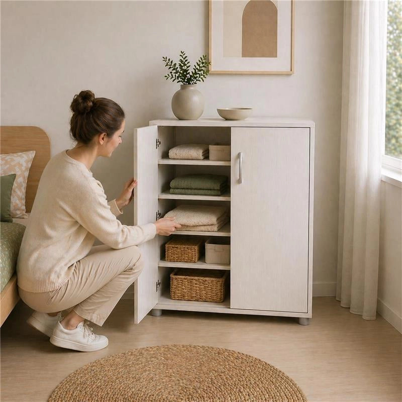 SCARPIERA IN MDF COLOR BIANCO LEGNO CON CINQUE RIPIANI E DUE ANTE DIMENSIONI 60X30X83.5 CM