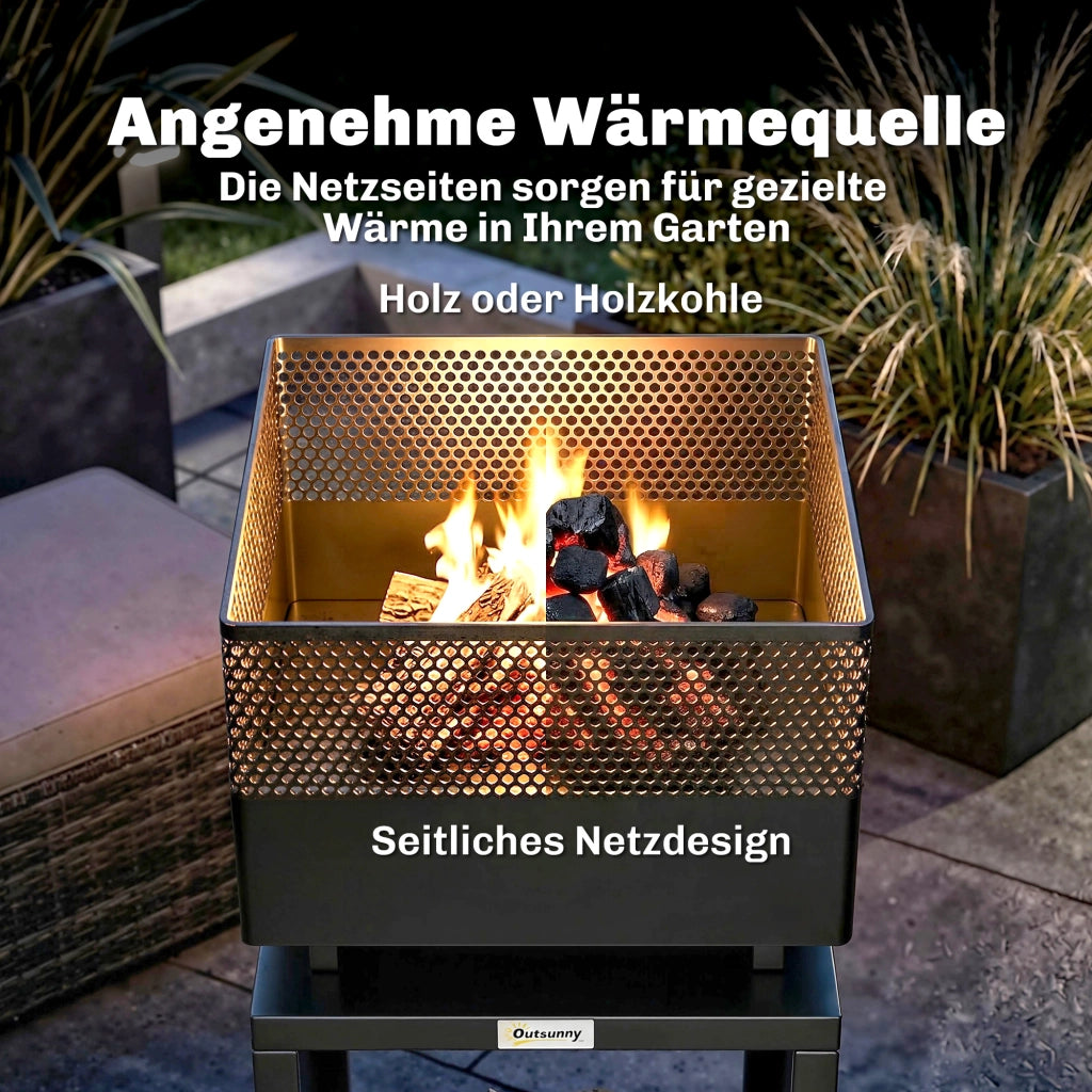 Braciere con Griglia e Deposito Legna 39x39x87 cm ¨C zephmum ¨C Nero