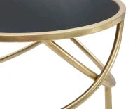 Tavolino Alto in Vetro e Metallo, Ø 40X80 cm, Nero e Oro