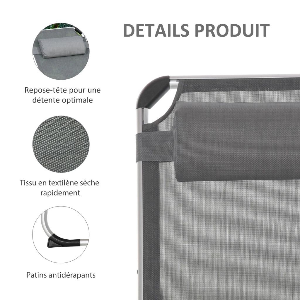 Sdraio da giardino pieghevole reclinabile ¨C zephmum ¨C grigio 165x60x76cm