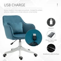 Sedia da Ufficio in Velluto con Funzione Massaggio e Cuscino Lombare Integrato, Altezza Regolabile, Girevole a 360°, Blu