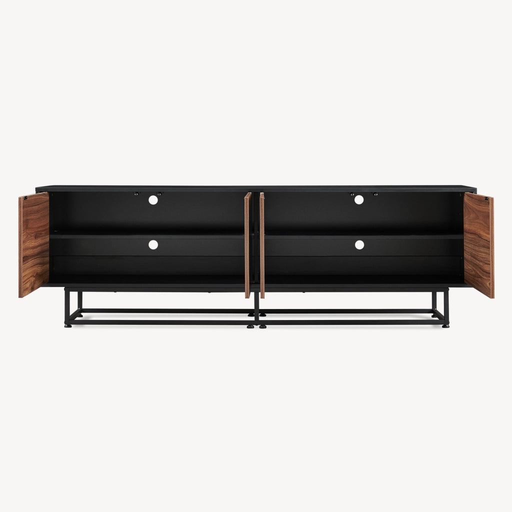 Armadietto Boxholm Credenza Bassa con 4 Ante Push-Open 180x30x56 cm Nero / Effetto Noce [en.casa]