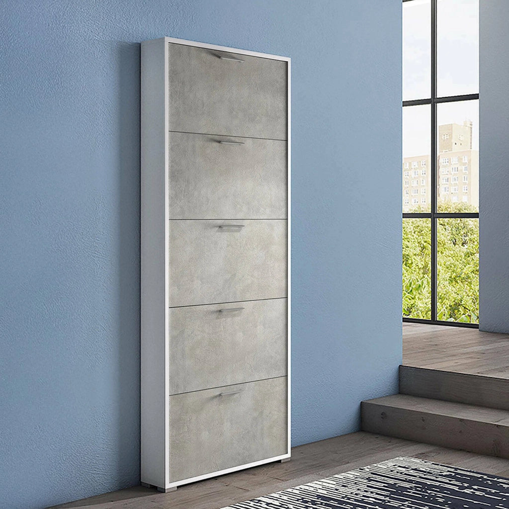 Mobile Portascarpe Amigo, Scarpiera 15 Paia Made in Italy, 67x18x184h cm Grigio Cemento
