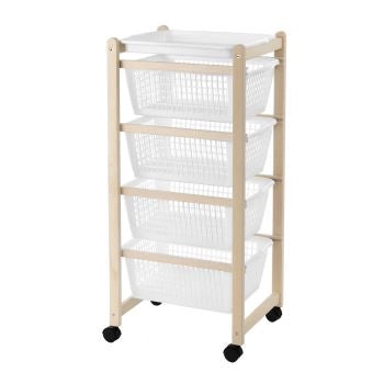 Carrello Portaverdure Slim in Legno di Faggio Naturale con 4 Cassetti  30 x 36 x 83 cm