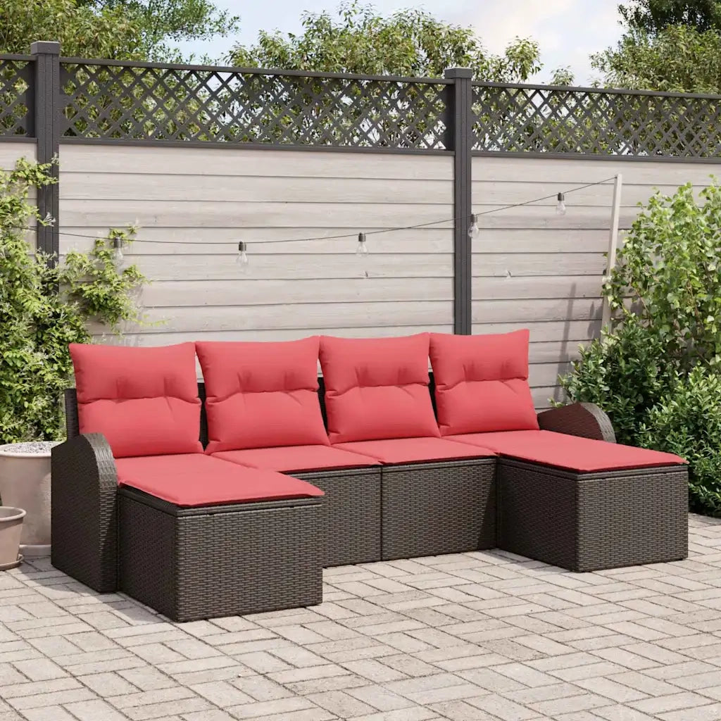 Set di divani con cuscino 6 pcs Marrone e Rosso polyrattan 3354823