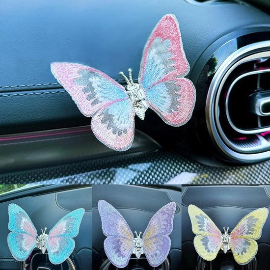 Accessori di auto con farfalle simulate, decorazione del cruscotto, accessori carini per lo specchietto retrovisore, piccoli ornamenti con farfalle ricamate che oscillano con le loro ali.