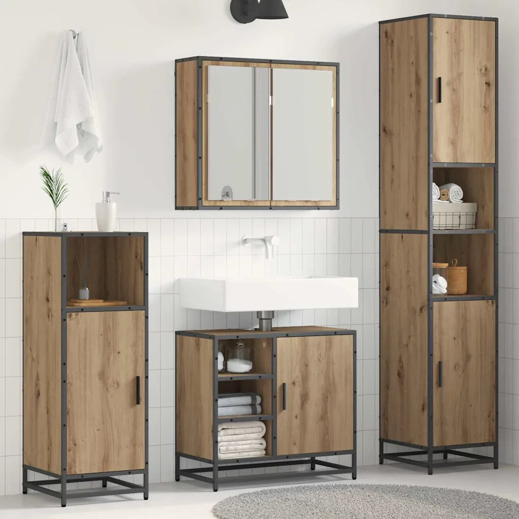 Set di mobili per il bagno con porta 3 pcs Rovere artigianale 3402361