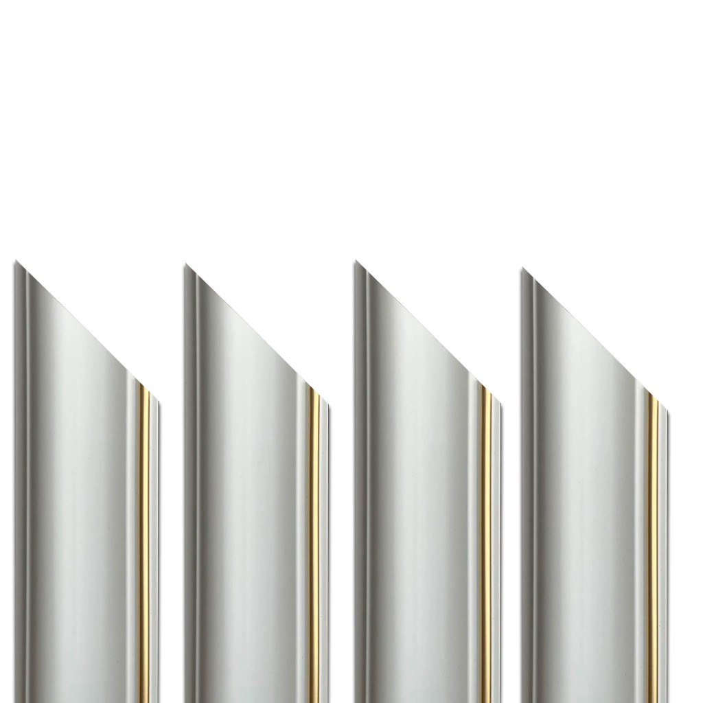 4 barre intere PRETAGLIATE AD ANGOLO per Bugna Boiserie in polimeri linea GOLD (filo oro) bianco Avorio 9010 varie dimensioni - 4 barre da 250cm
