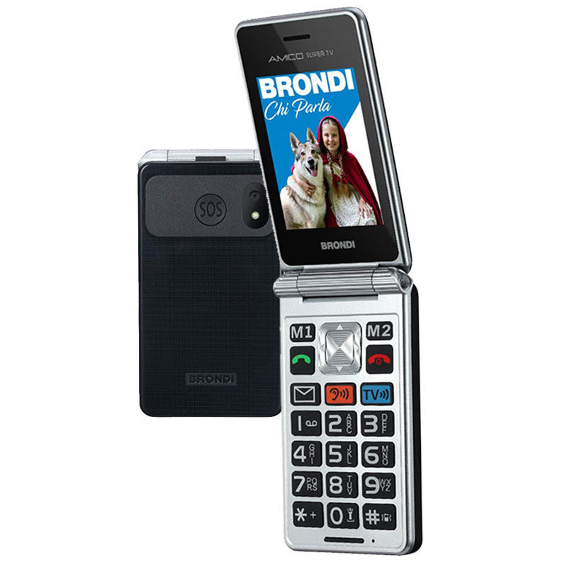 Brondi amico super tv (gunmetal grey) - telefono cellulare per anziani - tasto sos - controllo remoto - doppio display - BROAMICOSUPERTVGR