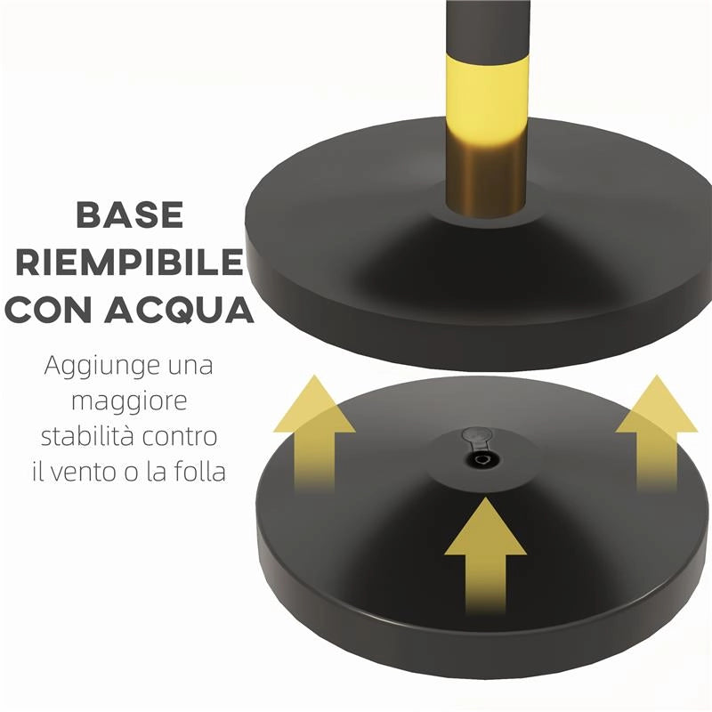 COLONNINE SEGNAPERCORSO IN ACCIAIO INOX CON CORDA VELLUTATA NERA DI 1.5 M E BASE RIEMPIBILE Ø 32X96 CM