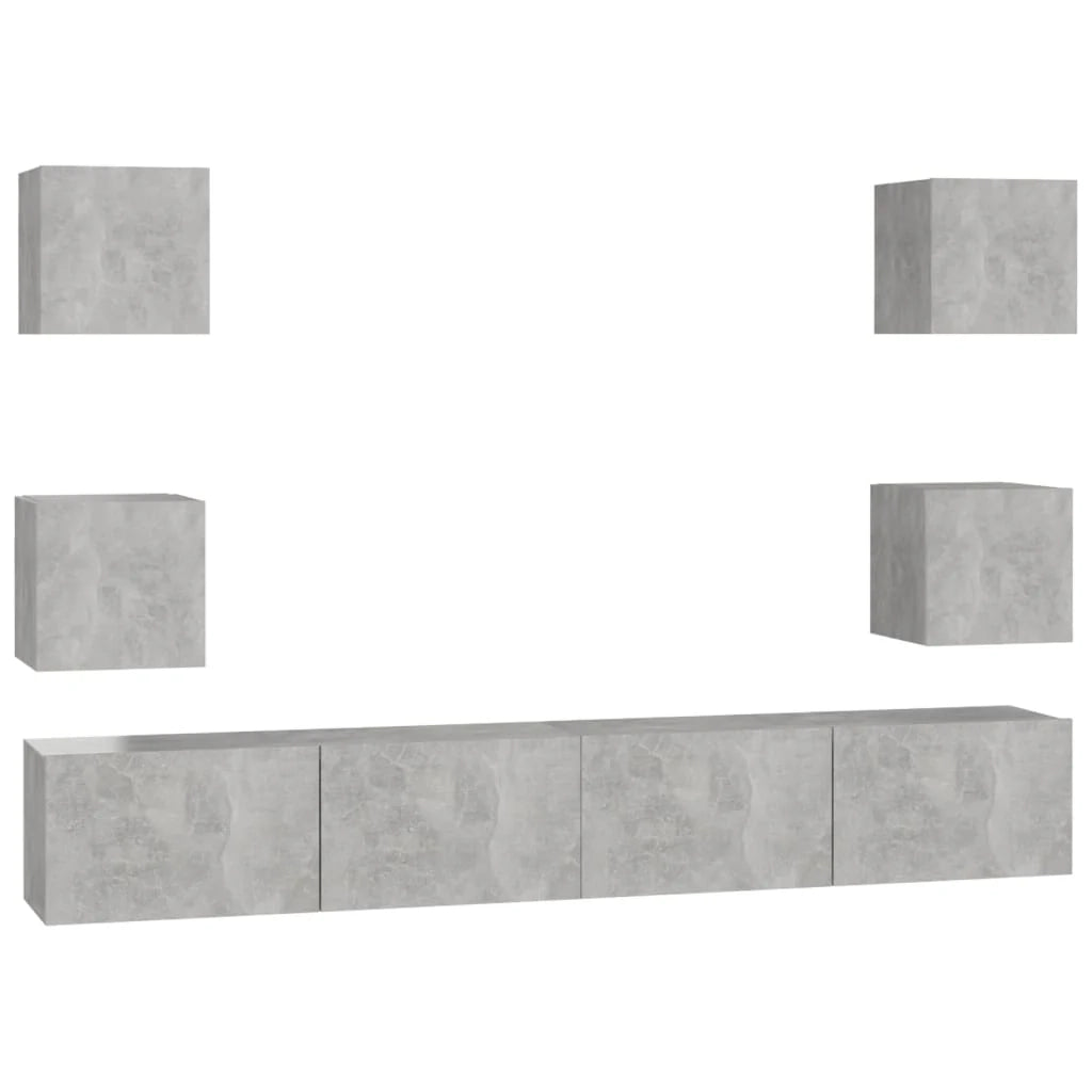 Set di mobili da 6 pezzi tra cui armadio credenza mobile TV televisore per soggiorno camera da letto salotto legno ingegnerizzato grigio 02_0025040