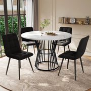 Tavolo da Pranzo Rotondo con 4 Sedie ¨C MINIMAL ¨C Piano MDF Bianco, Gambe Metallo Nero, Velluto, ?100