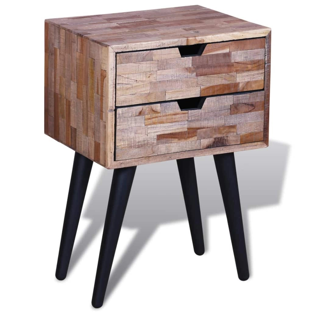 Comodino comodino cassettiera mobile da camera da letto con 2 cassetti legno di teak riciclato 1402126