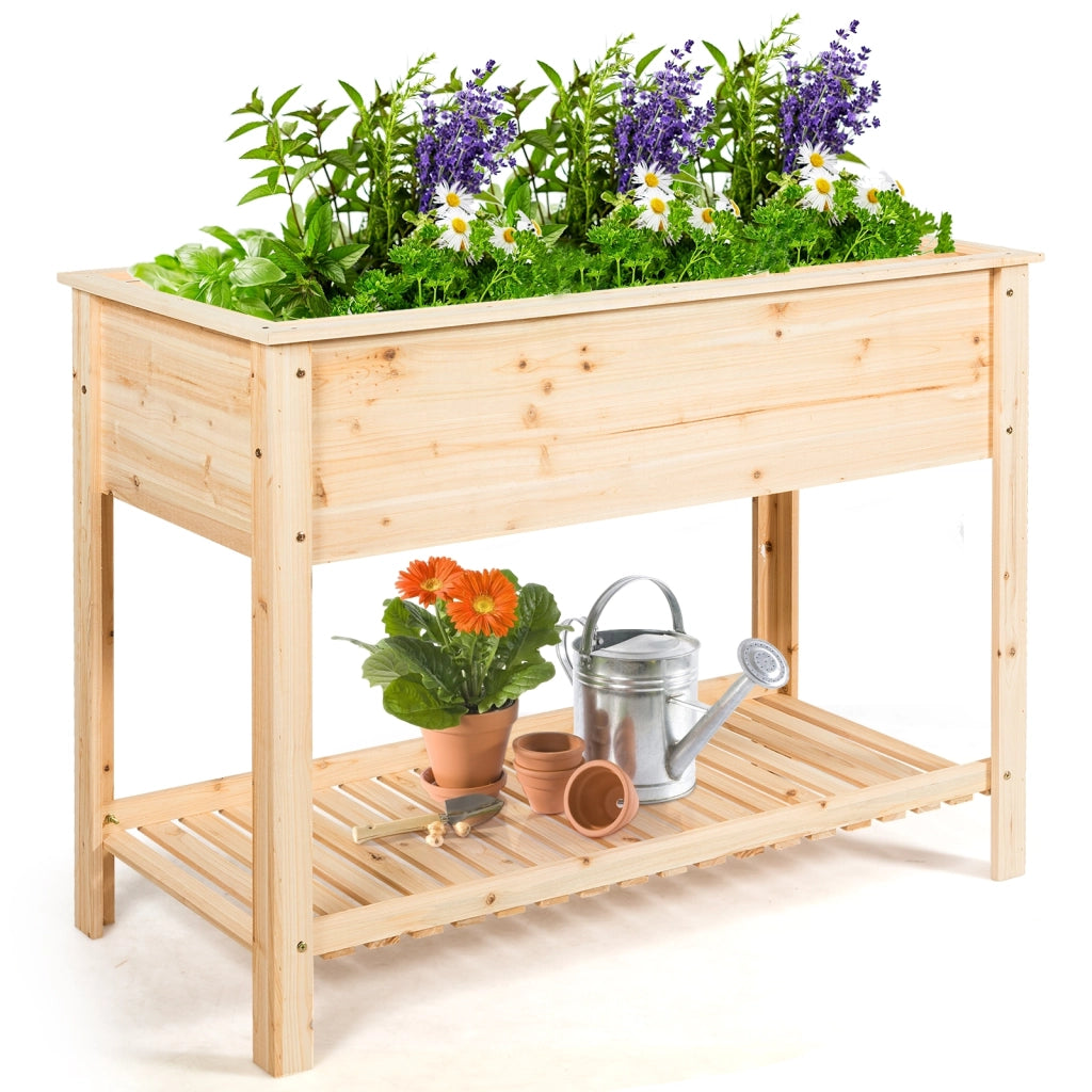 Fioriera di legno da giardino con mensola per piante verdure e fiori, Vaso da fiori rialzato 92x41x81cm Naturale-Fioriere