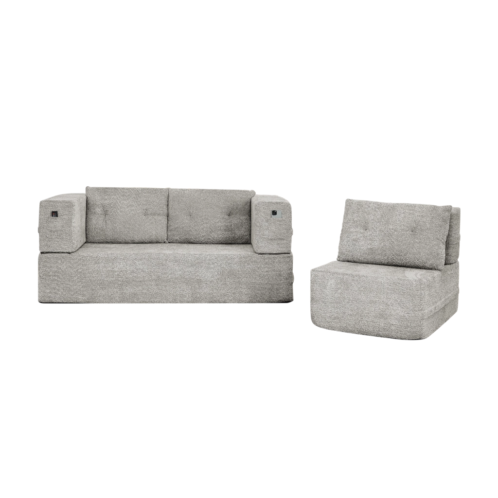 Divano Letto Modulare con Poltrona Pieghevole ¨C MINIMAL ¨C Grigio Chiaro
