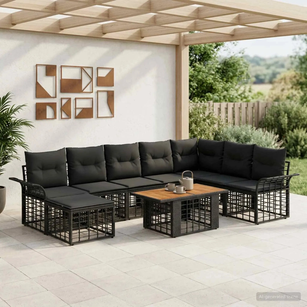 Set Divano da Giardino 9 pz Nero e Grigio scuro polyrattan 3438007