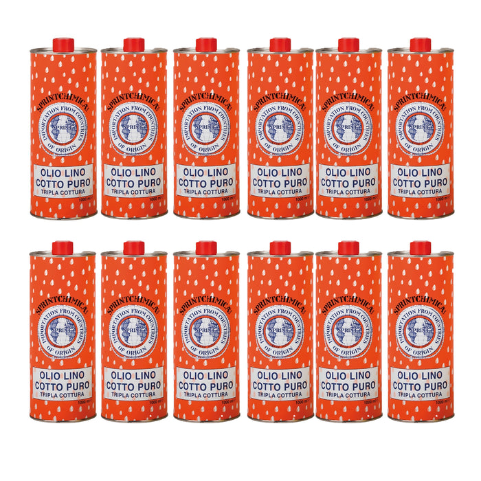 12x Olio Di Lino Cotto Puro Tripla Cottura 1000Ml Sprintchimica