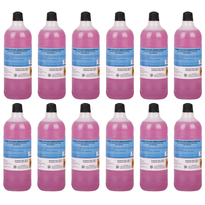 Kit 12 Bottiglie Alcool Etilico Denaturato Rosso 90° 1Lt