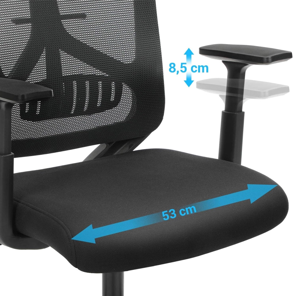 SONGMICS Sedia da Ufficio in Rete, Sedia Girevole con Meccanismo di Inclinazione, Braccioli Regolabili in Altezza, Poltrona Ergonomica con Supporto Lombare, capacità di Carico 120 kg, OBN53BK