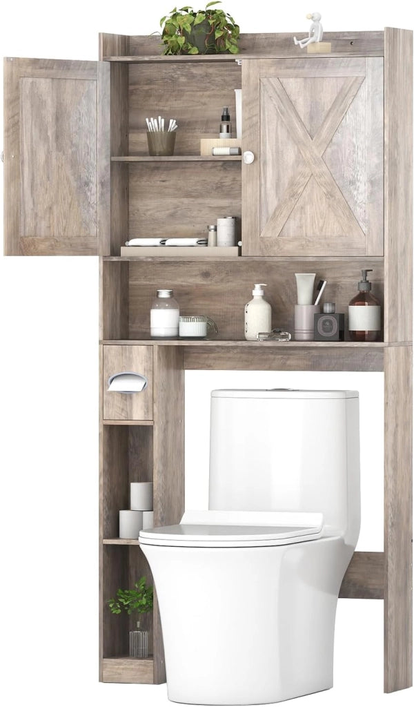 Armadietto per WC da bagno, con 2 ante a battente, ripiani regolabili e scomparti per carta igienica, salvaspazio per WC sopra WC, 81,5 x 19,5 x 172,5 cm (bianco)