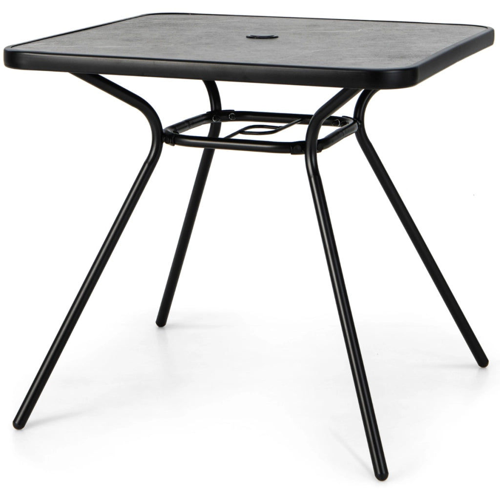 Tavolo da esterno 4 posti con foro per ombrellone 42 mm telaio in metallo, Tavolo da giardino 80x80cm Grigio-Tavoli da esterno