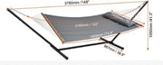 Collo Hangmat per 2 persone con supporto - Doppia hangmat - Con cuscino rimovibile e borsa trasportabile - Peso massimo trasportabile 218 kg - Dimensioni hangmat compreso supporto 376 x 140 x 105 cm - Grigio