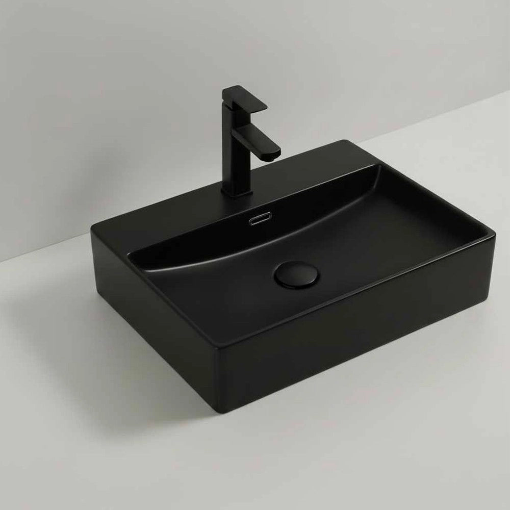Lavabo da appoggio 9555 in ceramica 60x42x13 cm nero opaco