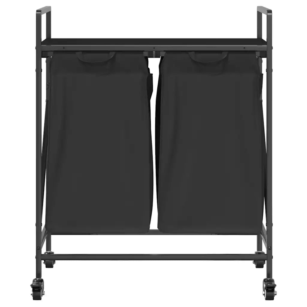 Cesto Portabiancheria 2 Scomparti con Ruote Rovere Nero CFW5642048