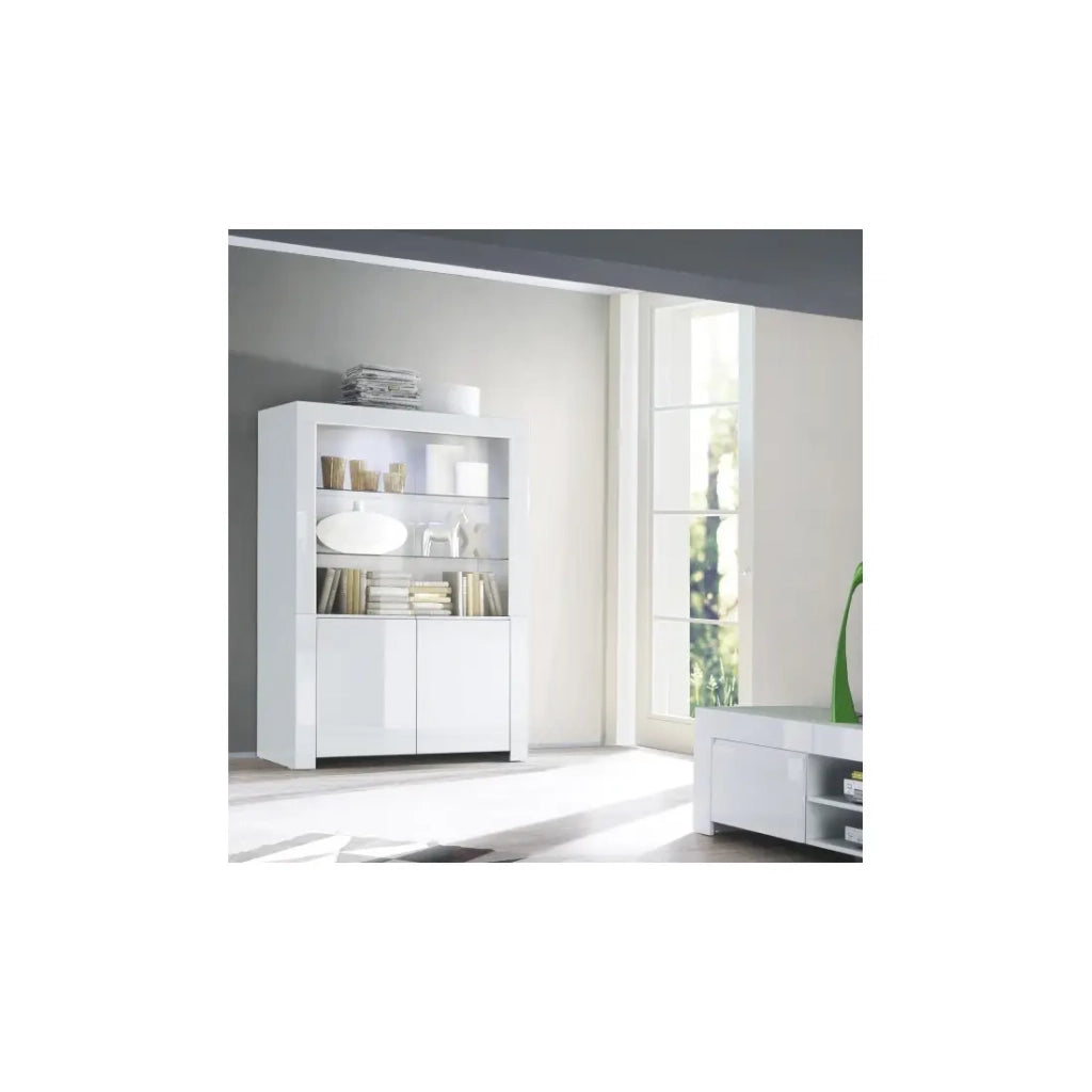 Vetrina credenza FOLOMI - Bianco Lucido - Stile Design - 170x123x50
